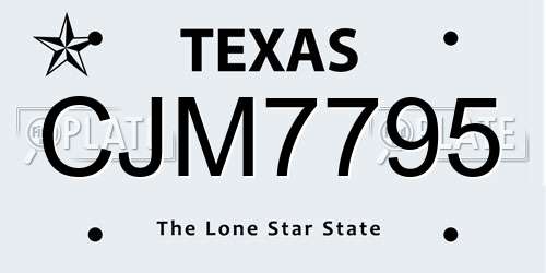 CJM7795 Texas License Plate