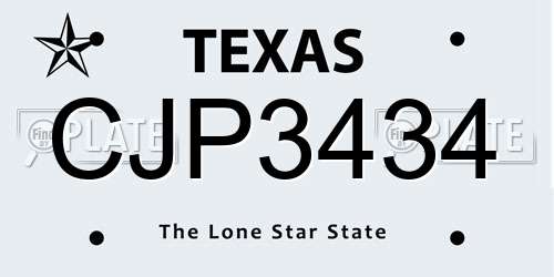 CJP3434 Texas License Plate