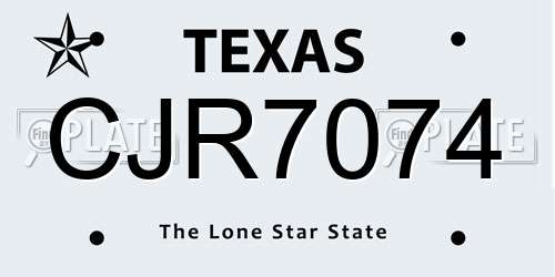CJR7074 Texas License Plate