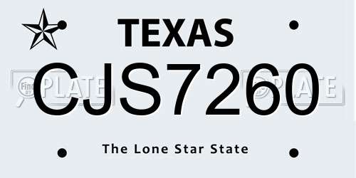 CJS7260 Texas License Plate