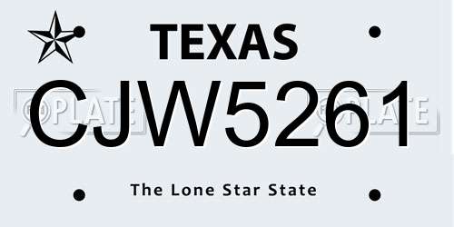 CJW5261 Texas License Plate