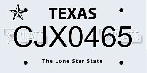 CJX0465 Texas License Plate