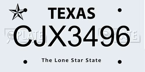 CJX3496 Texas License Plate