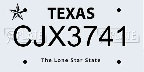 CJX3741 Texas License Plate