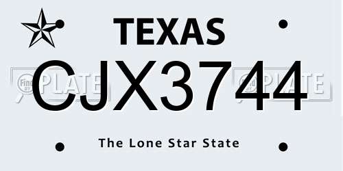 CJX3744 Texas License Plate
