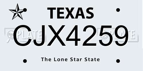 CJX4259 Texas License Plate