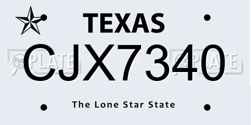 CJX7340 Texas License Plate