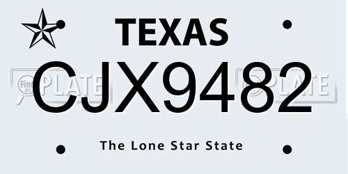 CJX9482 Texas License Plate