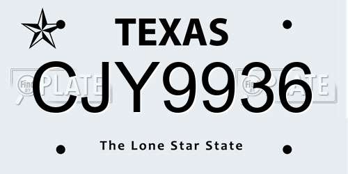 CJY9936 Texas License Plate