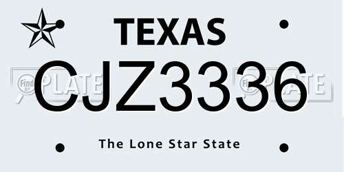 CJZ3336 Texas License Plate