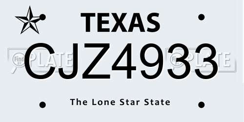 CJZ4933 Texas License Plate