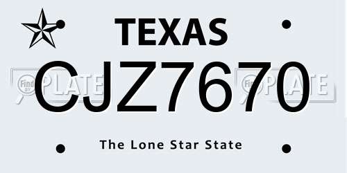 CJZ7670 Texas License Plate