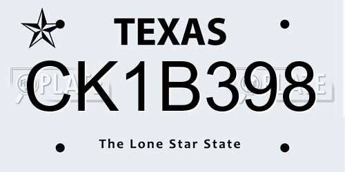 CK1B398 Texas License Plate