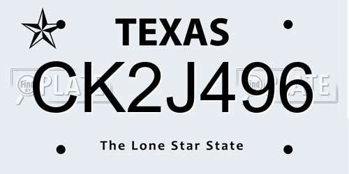 CK2J496 Texas License Plate