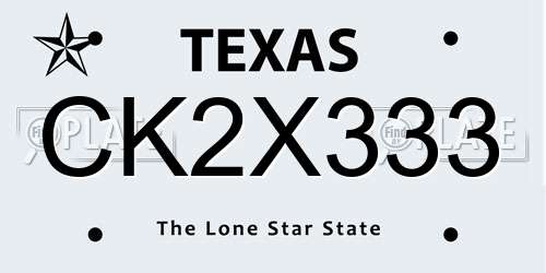 CK2X333 Texas License Plate