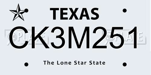 CK3M251 Texas License Plate