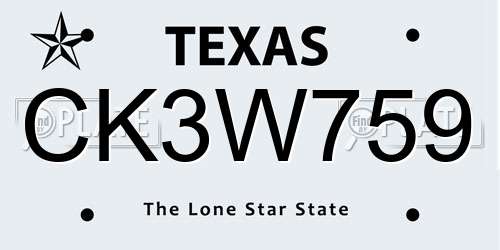 CK3W759 Texas License Plate