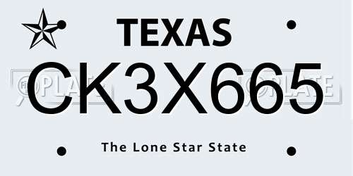 CK3X665 Texas License Plate