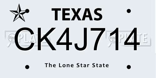 CK4J714 Texas License Plate