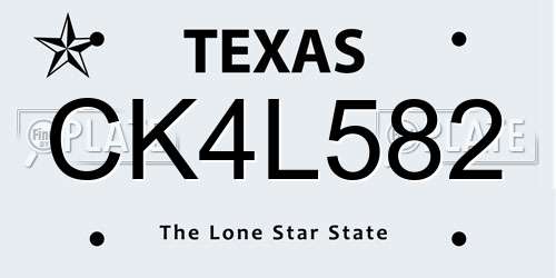 CK4L582 Texas License Plate