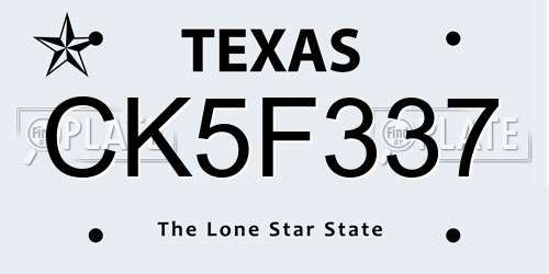 CK5F337 Texas License Plate