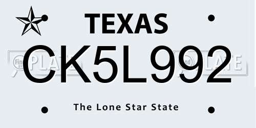 CK5L992 Texas License Plate