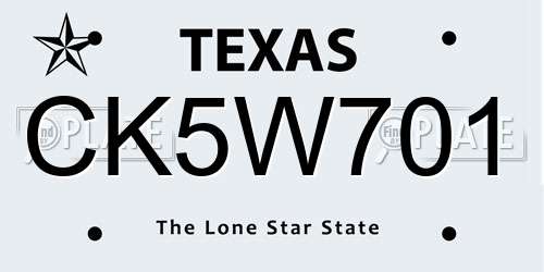CK5W701 Texas License Plate