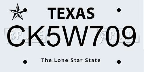 CK5W709 Texas License Plate