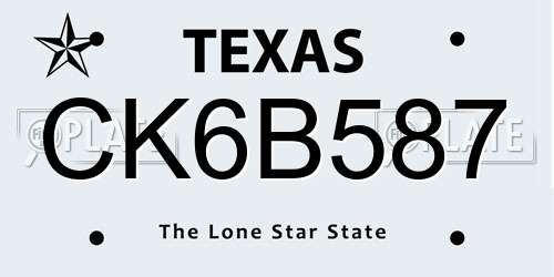 CK6B587 Texas License Plate