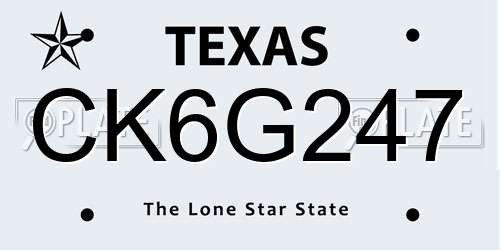CK6G247 Texas License Plate