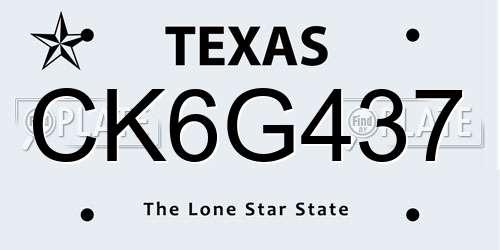 CK6G437 Texas License Plate