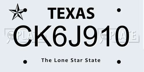 CK6J910 Texas License Plate