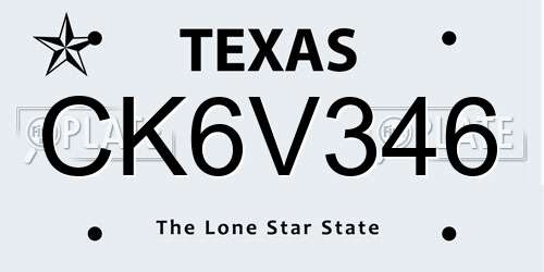CK6V346 Texas License Plate
