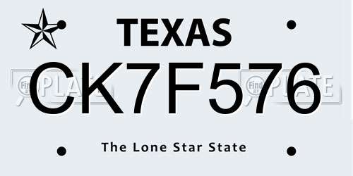 CK7F576 Texas License Plate