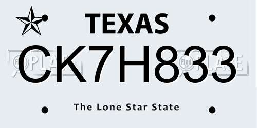 CK7H833 Texas License Plate