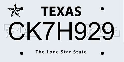 CK7H929 Texas License Plate