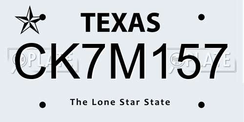 CK7M157 Texas License Plate