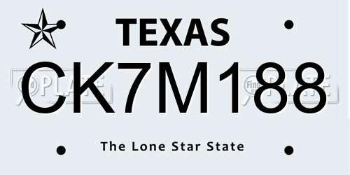 CK7M188 Texas License Plate