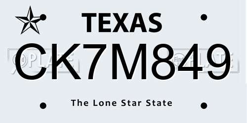 CK7M849 Texas License Plate
