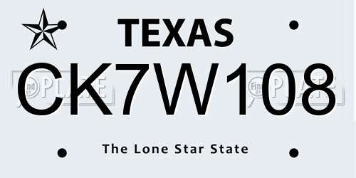 CK7W108 Texas License Plate