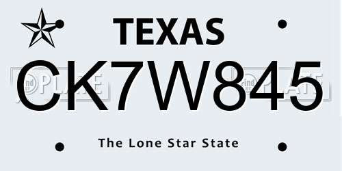 CK7W845 Texas License Plate