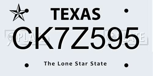 CK7Z595 Texas License Plate