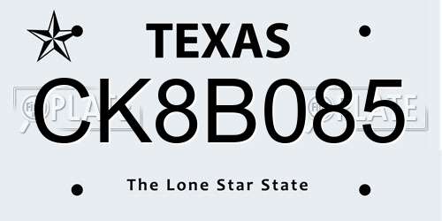 CK8B085 Texas License Plate