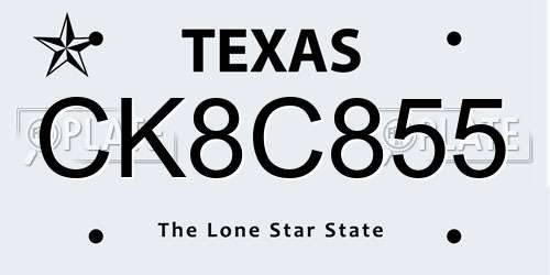 CK8C855 Texas License Plate