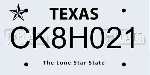CK8H021 Texas License Plate