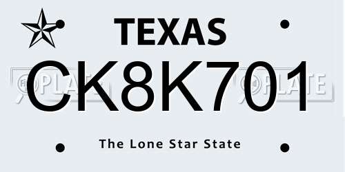 CK8K701 Texas License Plate
