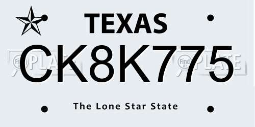 CK8K775 Texas License Plate