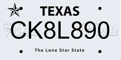 CK8L890 Texas License Plate