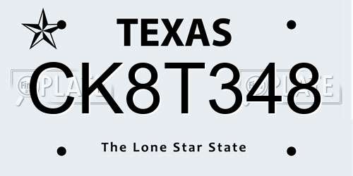 CK8T348 Texas License Plate