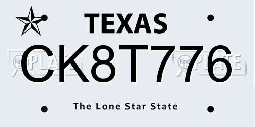 CK8T776 Texas License Plate